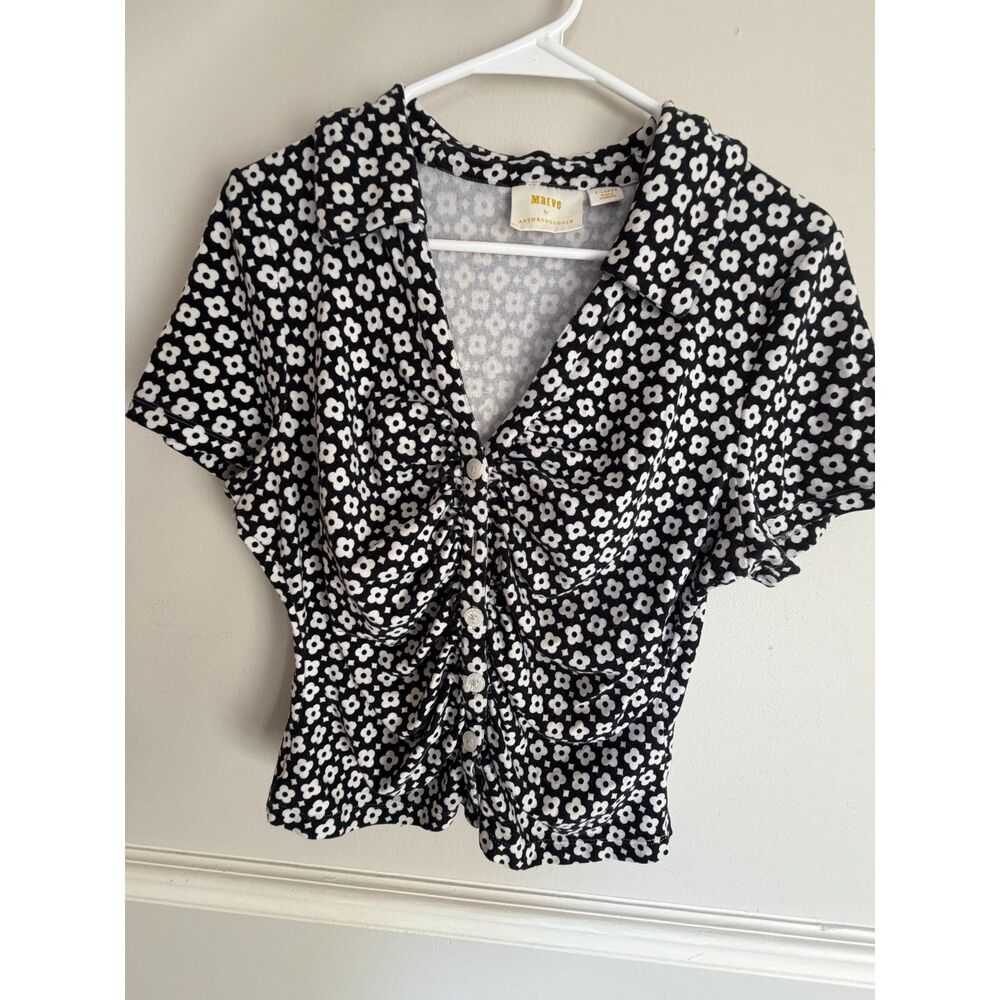 Maeve by Anthropologie Retro Floral Ruched Button-Front Top – Women's XL